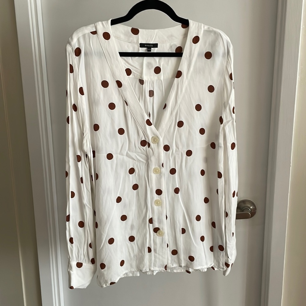 R&W white brown polka dot blouse